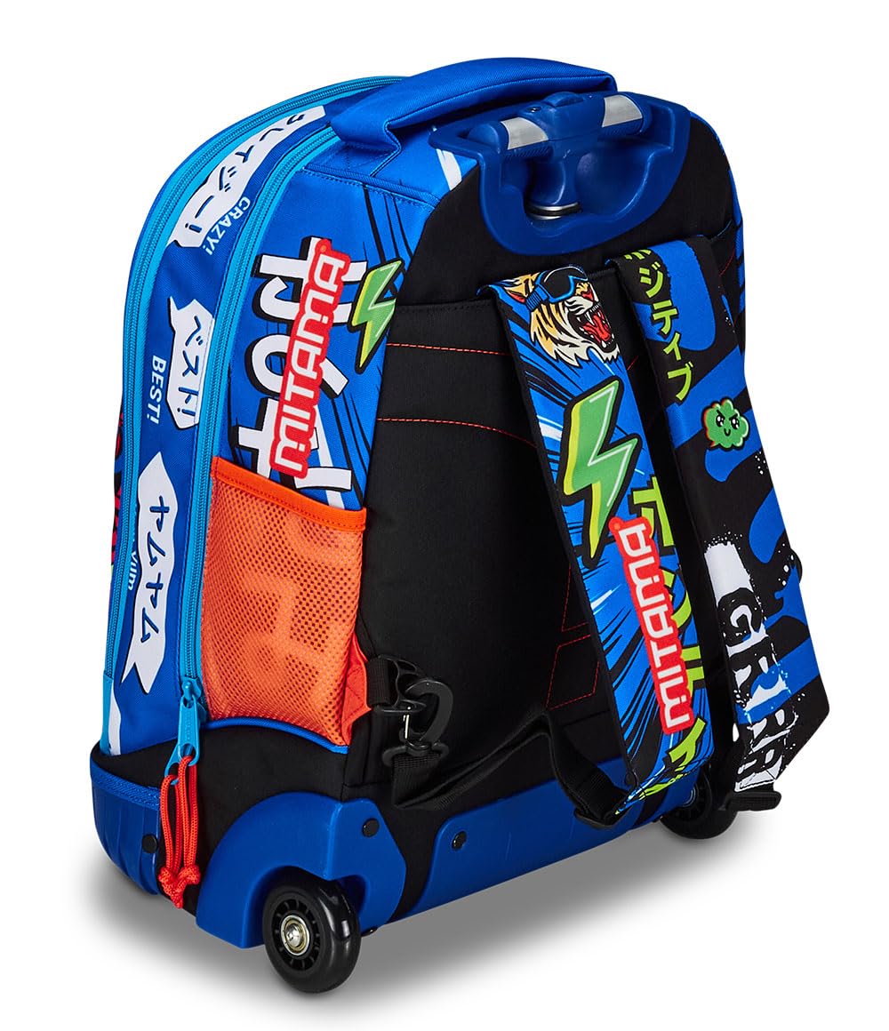 Mitama Trolley Run Scuola Tiger Wild,Doppio Scomparto, Blu, Scuola Elementare e Tempo Libero, Bambino Ragazzo