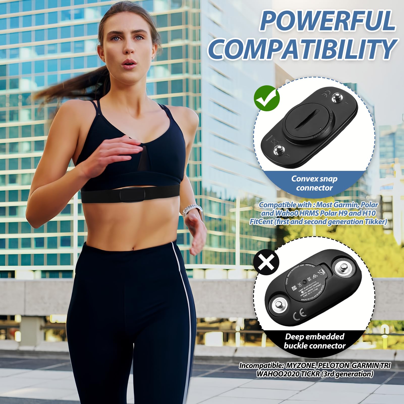 Ersatzgurt für ANT+ und Bluetooth Brustgurt Polar H9- Kompatibel mit Coospo, Wahoo - Universelle Größe M-XL (65cm bis 95cm) - Zuverlässige Herzfrequenzüberwachung für Walken Joggen Langstrecke