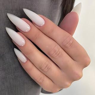 Ceboic 24 Stück French Künstliche Fingernägel, Lang Stiletto Weiße Press on Nails, Elegante Einfarbige Acryl Full Cover Falsche Nägel, Abnehmbare Natürlich Nägel zum Aufkleben für Frauen Mädchen