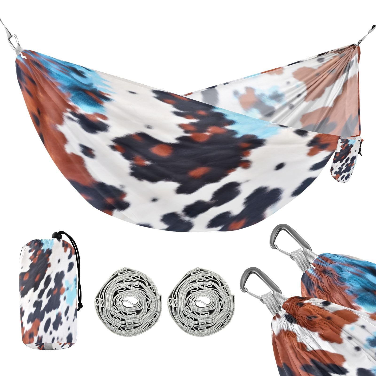 Haskirky Blue Leopard Camping Hammock, Single Portable Hammocks with Tree Straps & Attached Carry Bag, 330Lbs Capacity Perfect for Outside Indoor Hiking Beach Backpack Travel