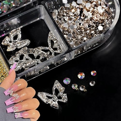 Dijes de aleación 3D de mariposa para uñas, mariposas acrílicas 3D, diamantes de imitación con perlas, cuentas de caviar, diseño de cristal