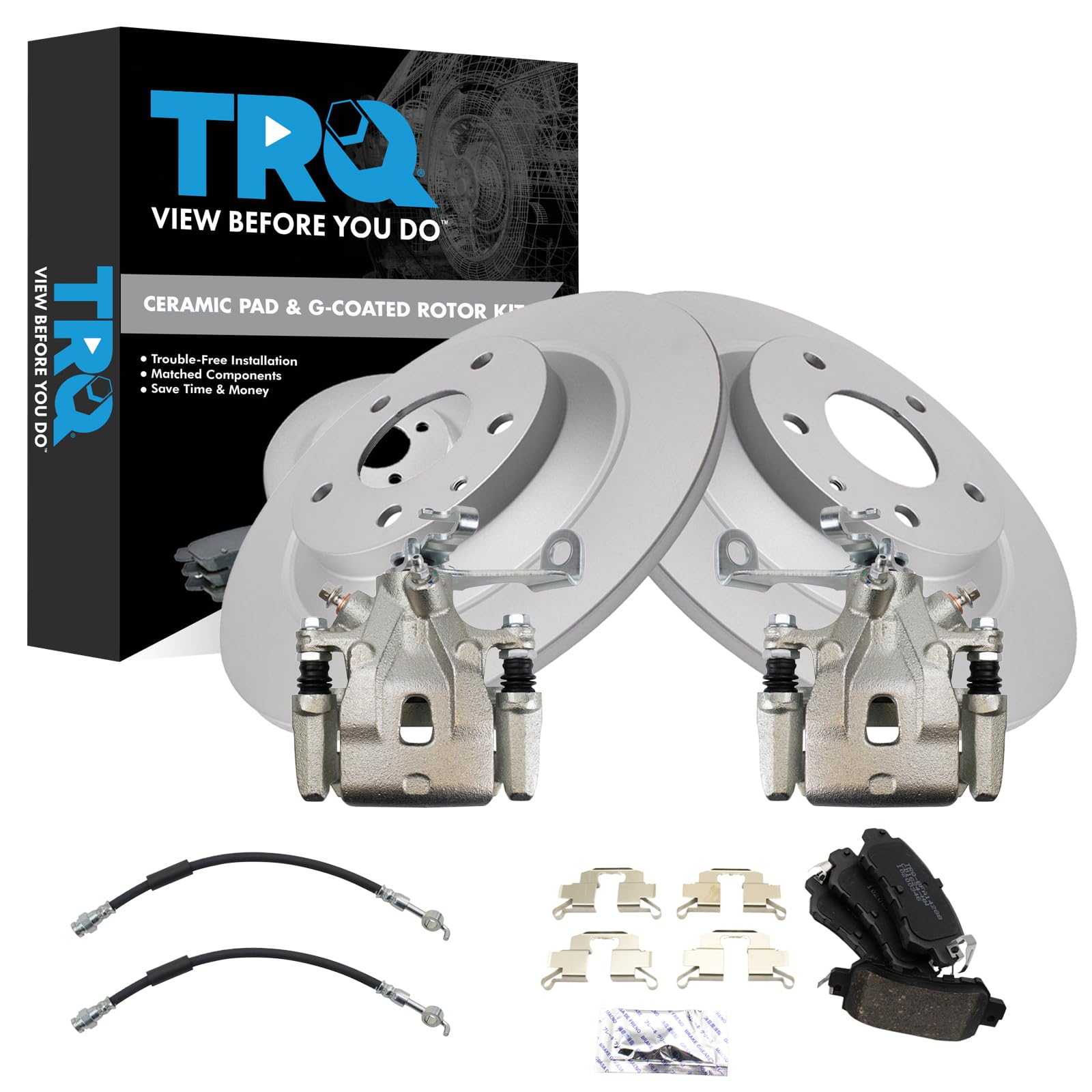 TRQ Rear Brake Pad &amp; Rotor Kit Ceramic Premium G-Coated Compatible with 2013-2015 Mazda CX-5