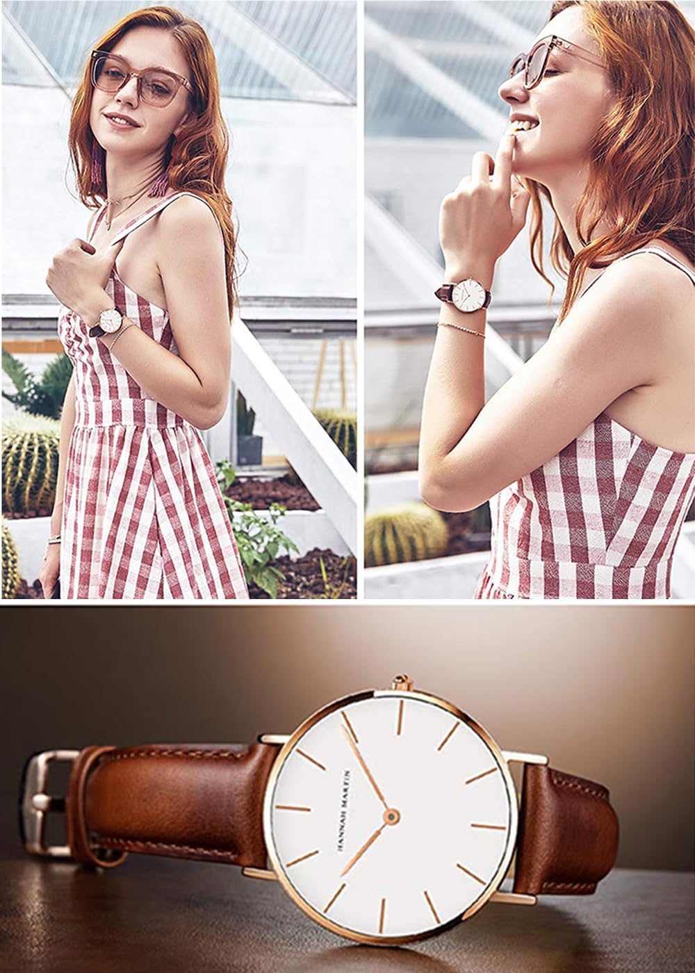 Fashion Women Watches Minimalist Wrist Watch Quartz Analog Bracelet Watch with Leather Strap