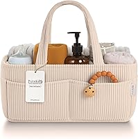 Putska Corduroy Diaper Caddy Organizer - Stylish 14x9x7 Nursery Basket for Changing Table, Car, Baby Shower Gift, Cream