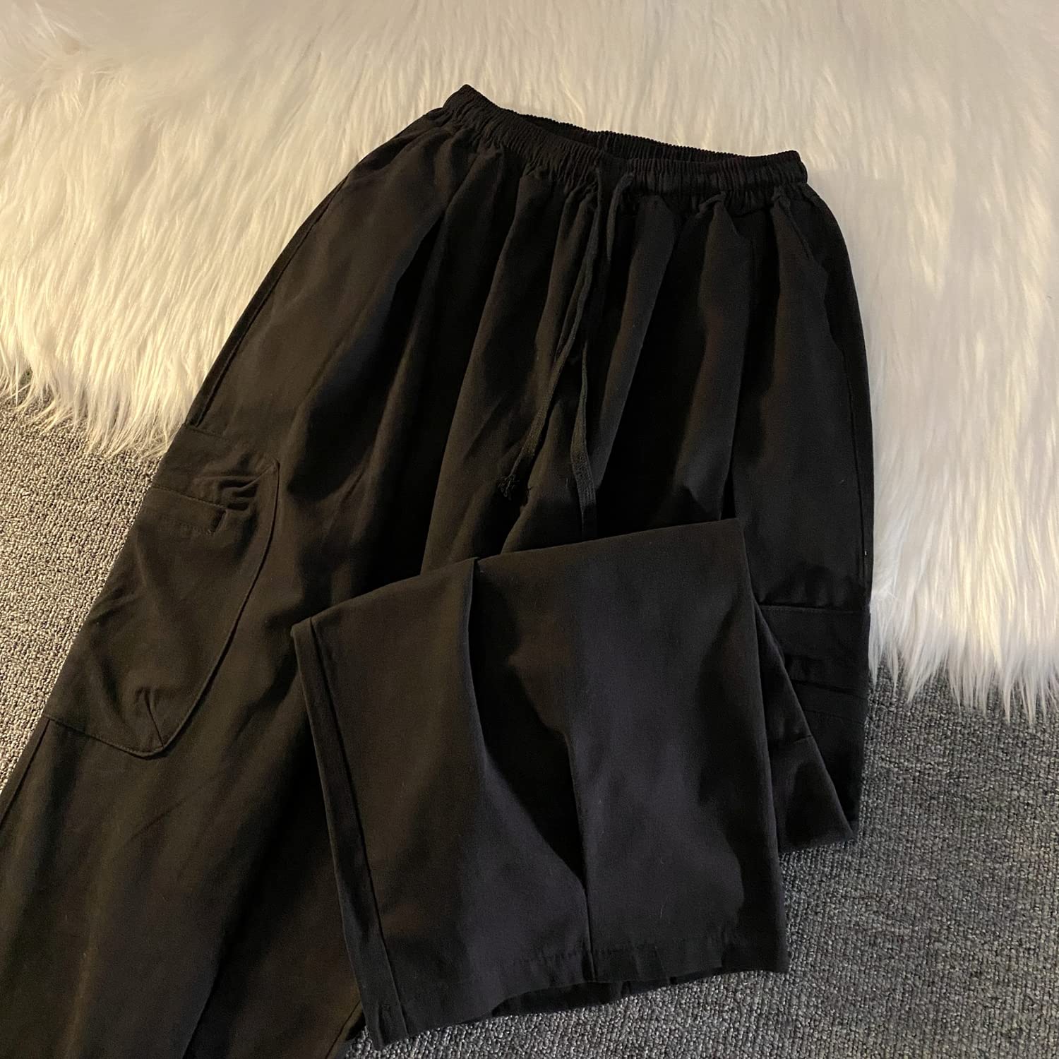 Gotyckie spodnie cargo Harajuku Y2K damskie joggery z szerokimi nogawkami hipisowskie moda uliczna luźne luźne spodnie, Czarny, XL
