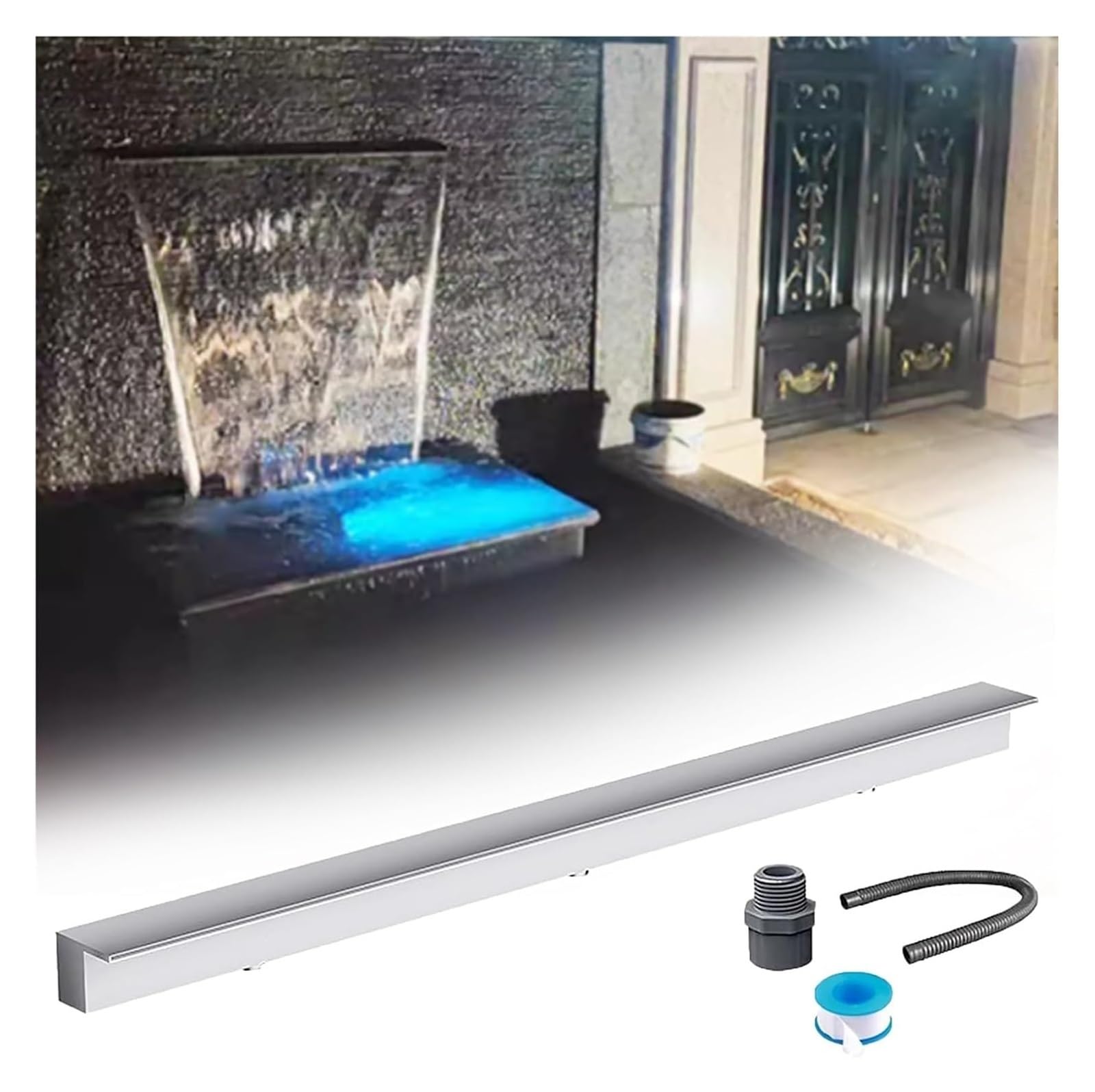 STUIJKVSZ Modern Pool Fountain Waterfall Spillway for Garden Pond, 61in Outdoor Wall Spout with Connector, Elegant Water Feature Patio and Landscape