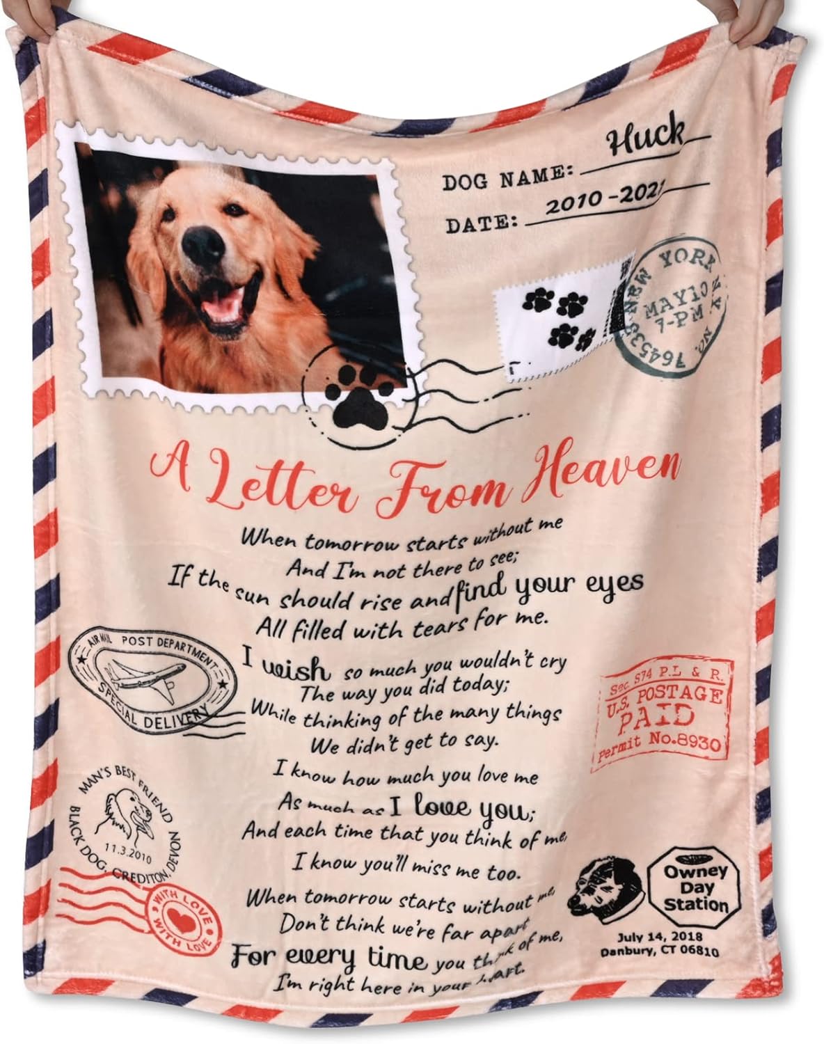 Custom Dog Memorial Blanket with Picture - Personalized Sympathy Gift for Loss of Dog, Pet Passed Away Remembrance Keepsake, Soft Fleece Bed Throw 60x80 Inches