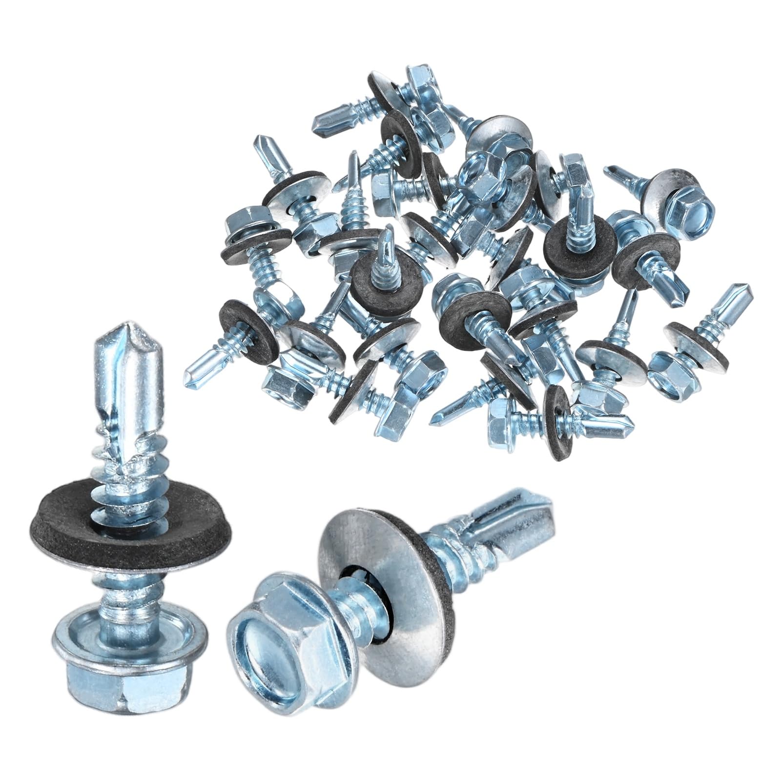 M METERXITY 25-Pack Self Drilling Screws with Rubber Washer M6.3 x 25mm Zinc Plated Carbon Steel Hex Head Self-Tapping Screws for Metal Roofing/Siding Panels/Steel Structures — image 1
