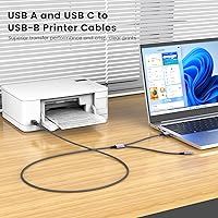 Vista 4 de MOSWAG Cable de impresora USB 2en1 de 3.28 pies/1M con cable USB C a MIDI, cable de impresora, cable USB MIDI USB C a USB B MIDI, cable, compatible