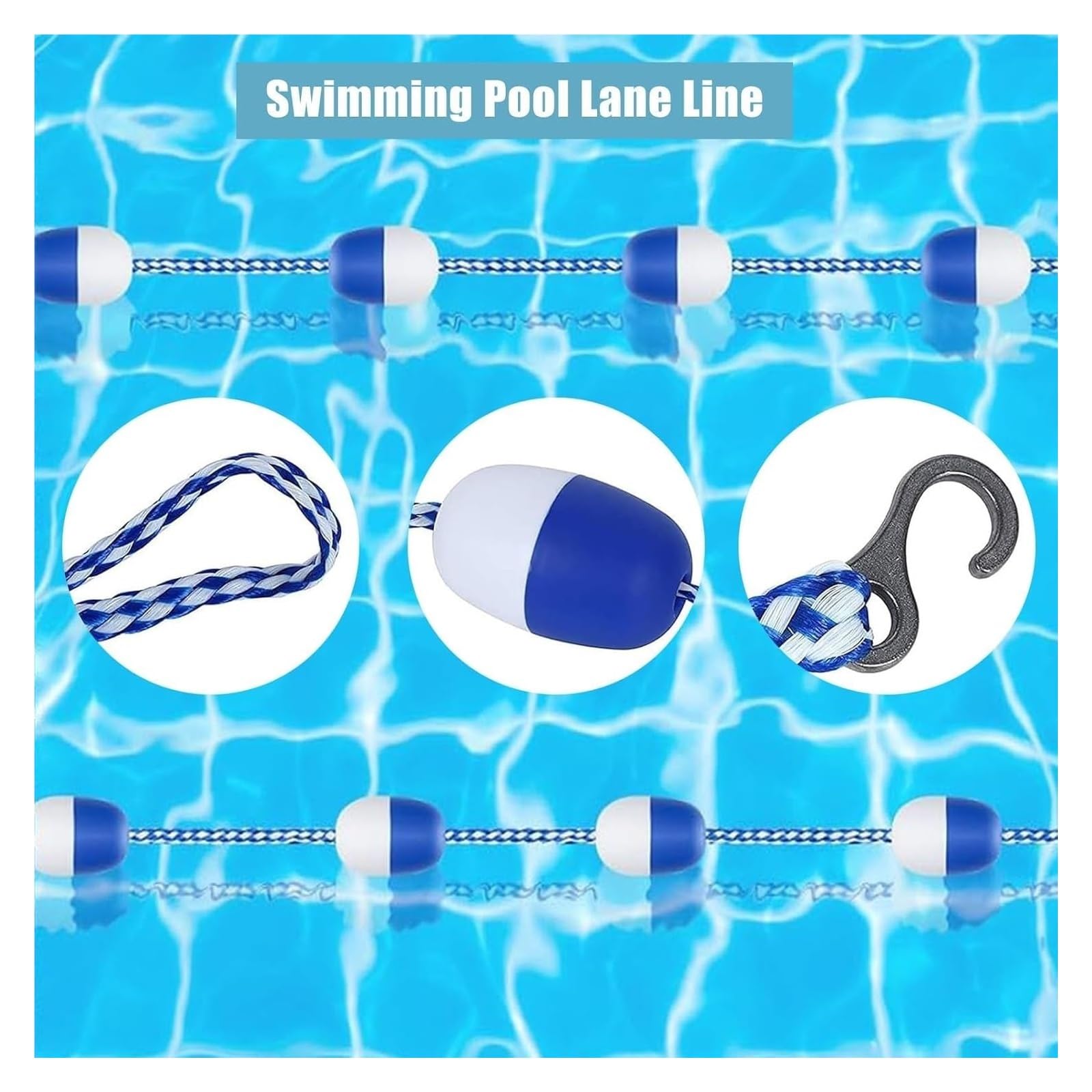 Gancho De Seguridad Para Piscina, Cuerda De Seguridad Para Piscina, Línea De Seguridad Para Piscina De Alta Flotabilidad, Cuerda De Seguridad Para Piscina Trenzada De Nailon,,Blue White,19.9m Long/65