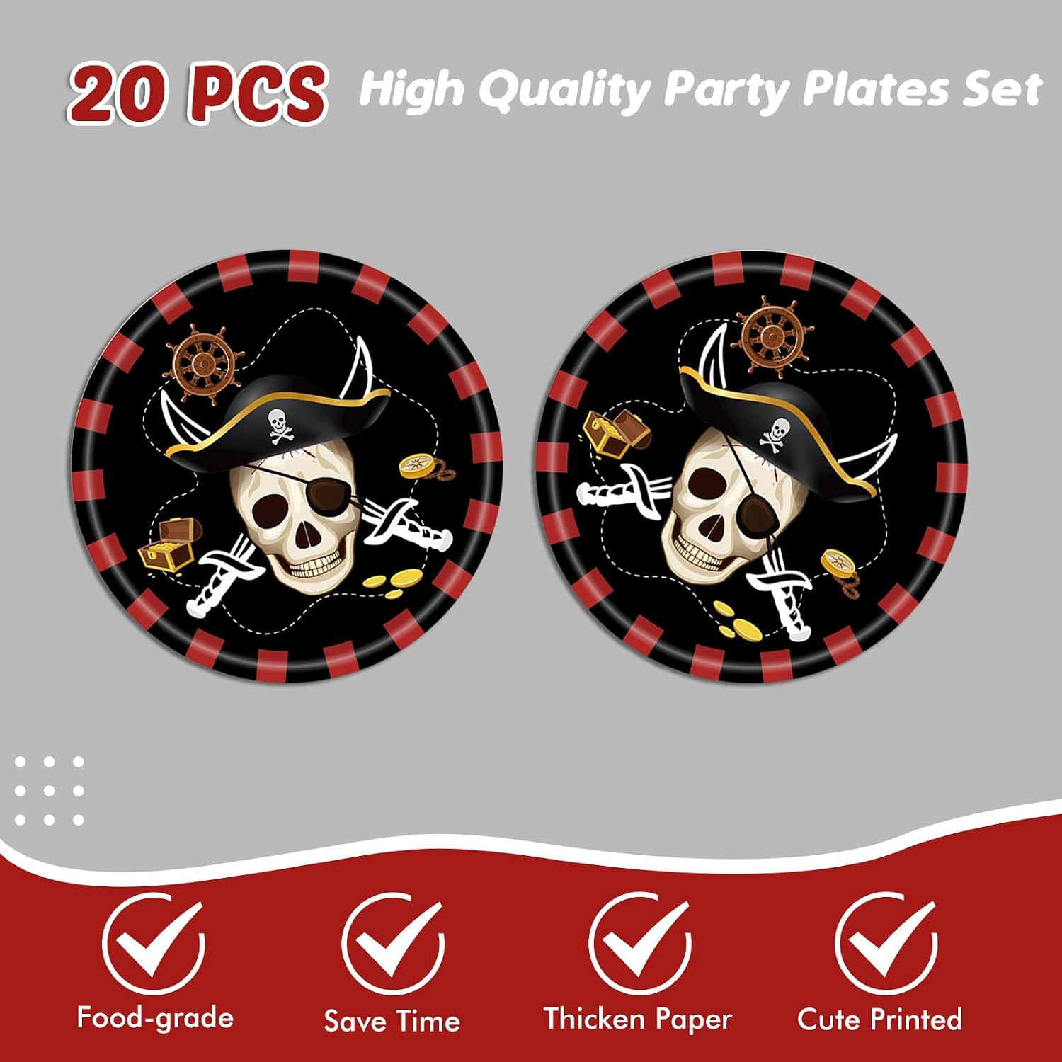 Ryzovo 41pcs Pirate Tableware Set Includes 20 Plates, 20 Npkins and 1 Tablecloth, Pirate Ship Theme Party Supplies Decorations Pirate Dinnerware for Adult Teens Kids Table Decor, 20 Guests image 3