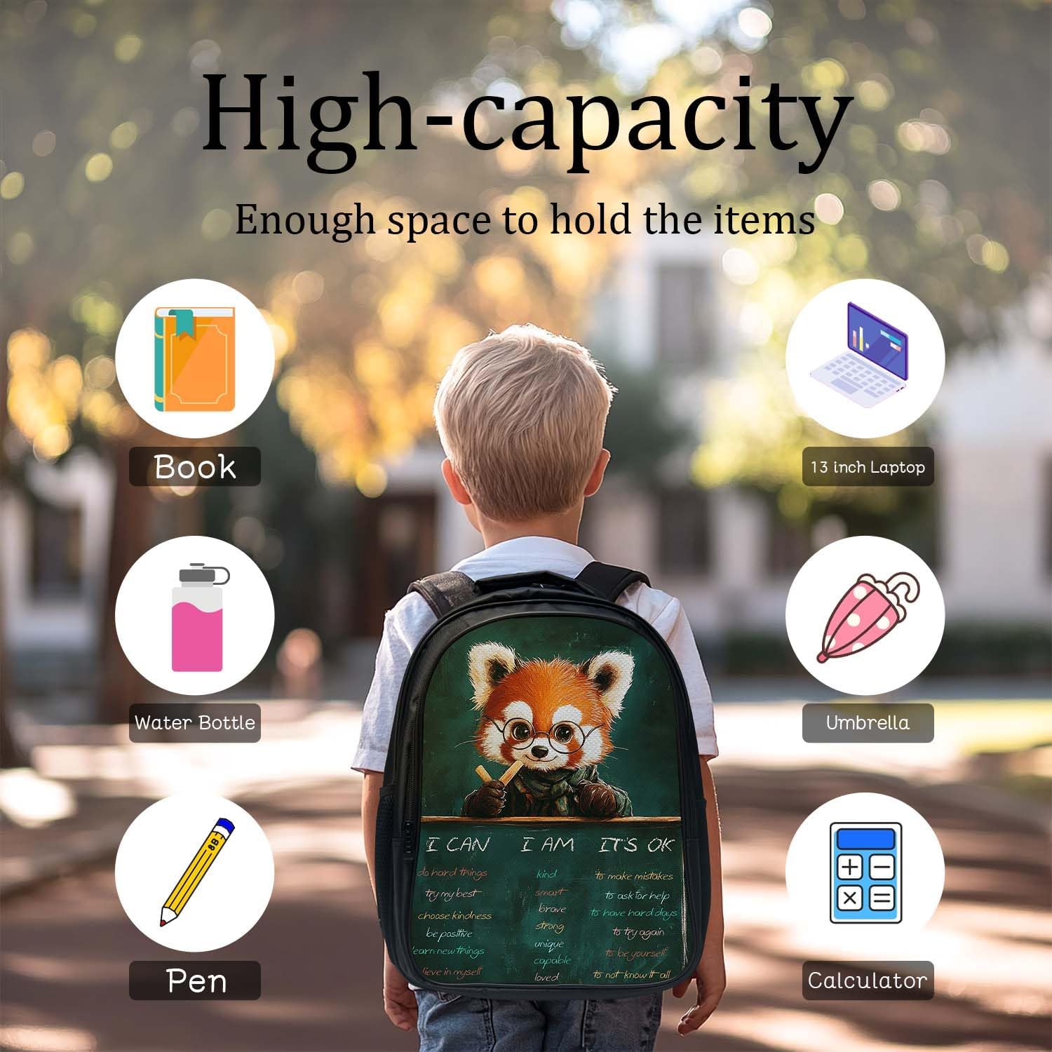 Red Panda Backpack 3PCS 16" Preschool Elementary Schoolbag with Lunch Box Pencil Case Bookbag Set for Girls Boys Kids Children Teens School Students