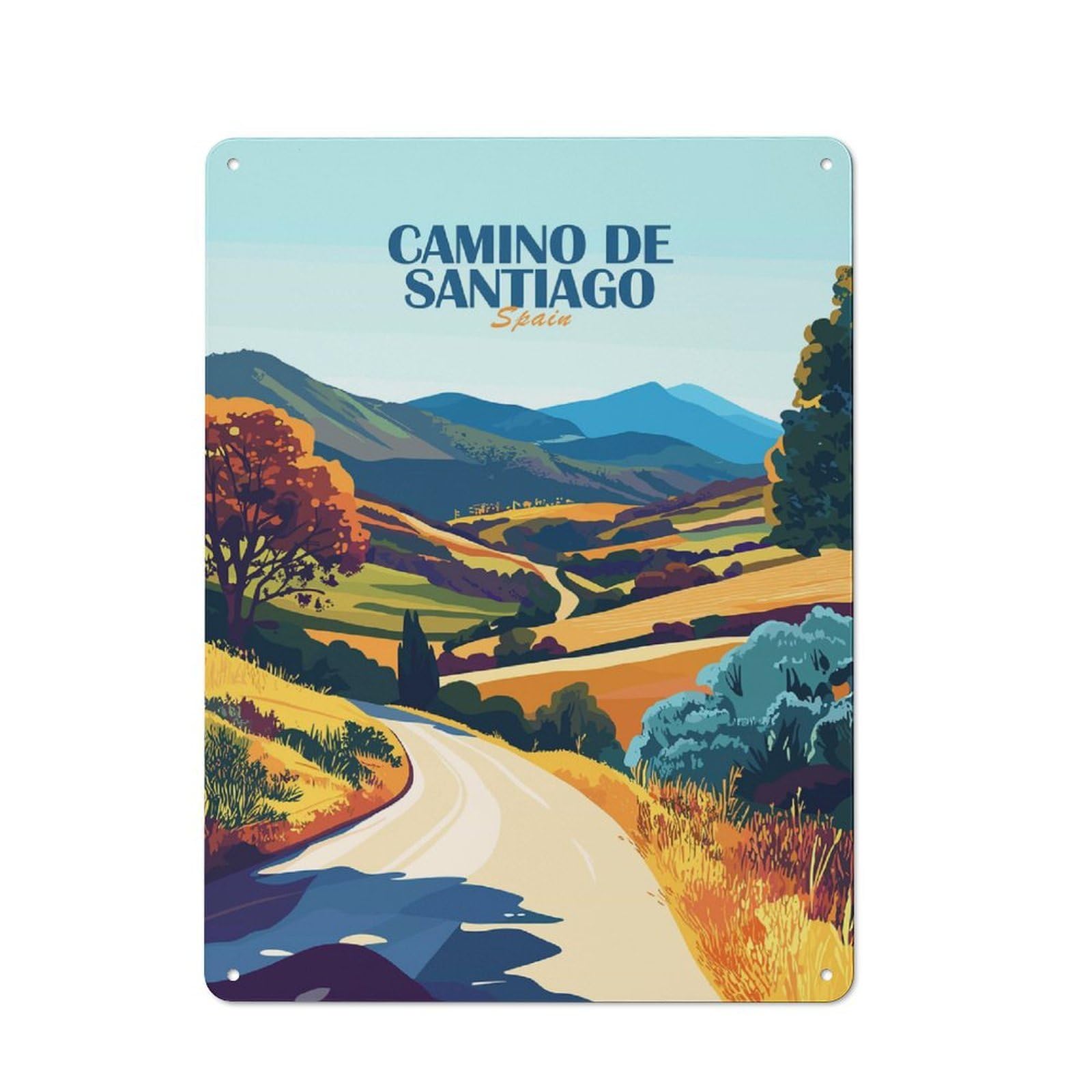 Junmoney Style-17 Camino De Santiago Spain Landscape Art Metal Wall Art Sign 40X30cm, Vintage Old Style Wall Plaque For Living Room, Hallway, Kitchen Or Cafe