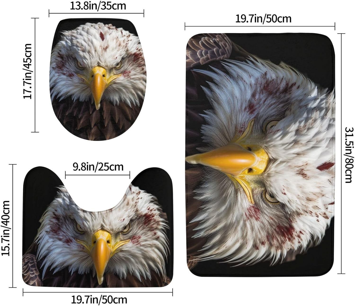 バスルームラグセット 3ピース バスマット 超吸収性 ノンスリップ バスマット ハクトウワシアメリカ国旗 フロアマット ソフトシャワ