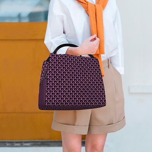 Miniatura 6 de Bolsa de almuerzo con cinta rosa para cáncer de mama, lonchera aislada, bolsa de mano para alimentos para mujeres y hombres