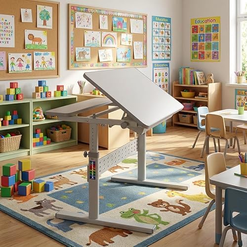 Miniatura 7 de Mount-It! Kids Adjustable Desk with Tilting Desktop, Height Adjustable Study Table with Storage Drawer, Ergonomic Desk for Writing, Drawing &