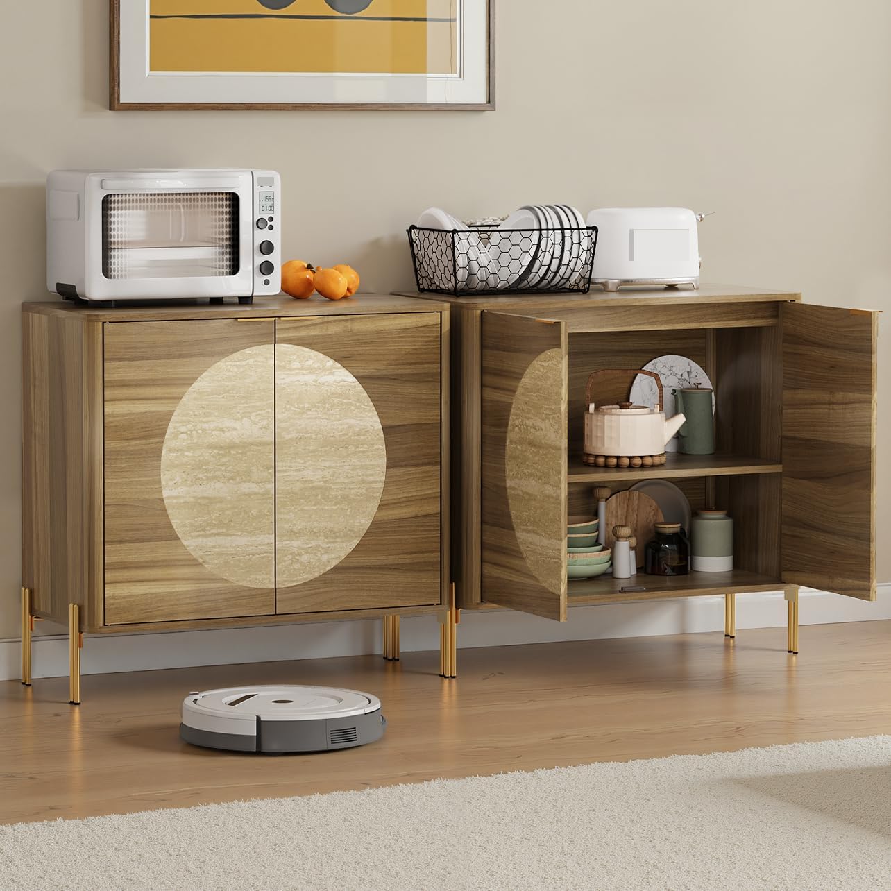 Modern Sideboard Cabinet with 2 Doors and Adjustable Shelves, Sideboard Buffet Cabinet with Storage, Storage Console for Kitchen, Coffee Bar, Entryway