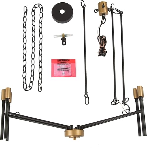 Miniatura 9 de LALUZ Candelabro negro y dorado, lámpara moderna de mediados de siglo de 6 luces, lámpara de araña grande de 27 pulgadas con soporte para lámpara de