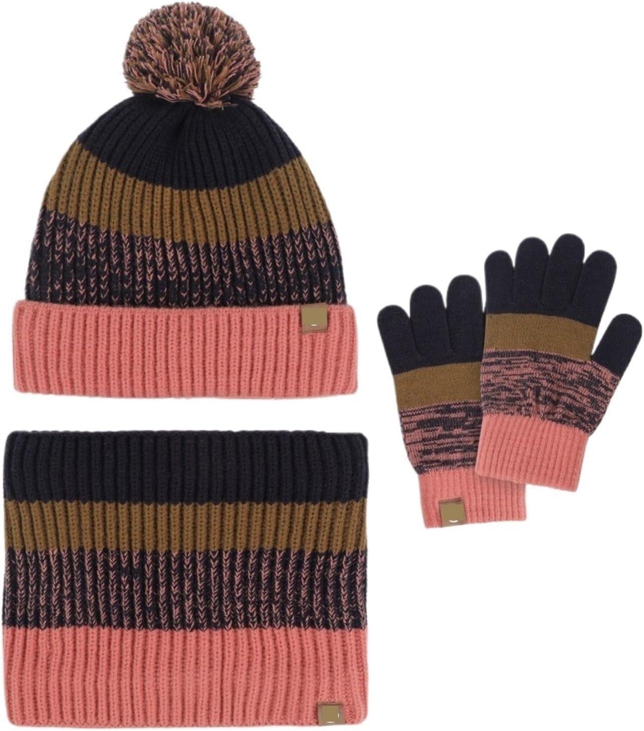 Hat Scarf Gloves Set Winter Hats Scarves and Gloves with Fleece Lining Outdoor Outfits Winter(Pink)