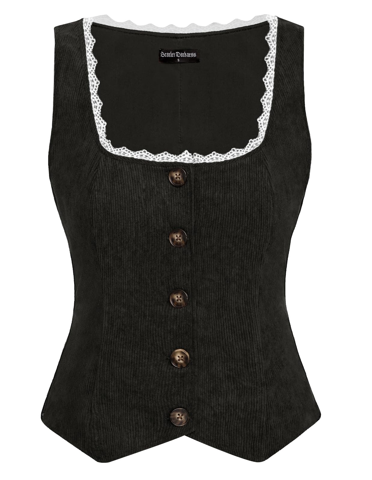 SCARLET DARKNESS Renaissance Trachtenweste Ärmellos Mittelalter Cord Weste | Mittelalter Korsett Vintage Quadratischer Hals mit Spitze