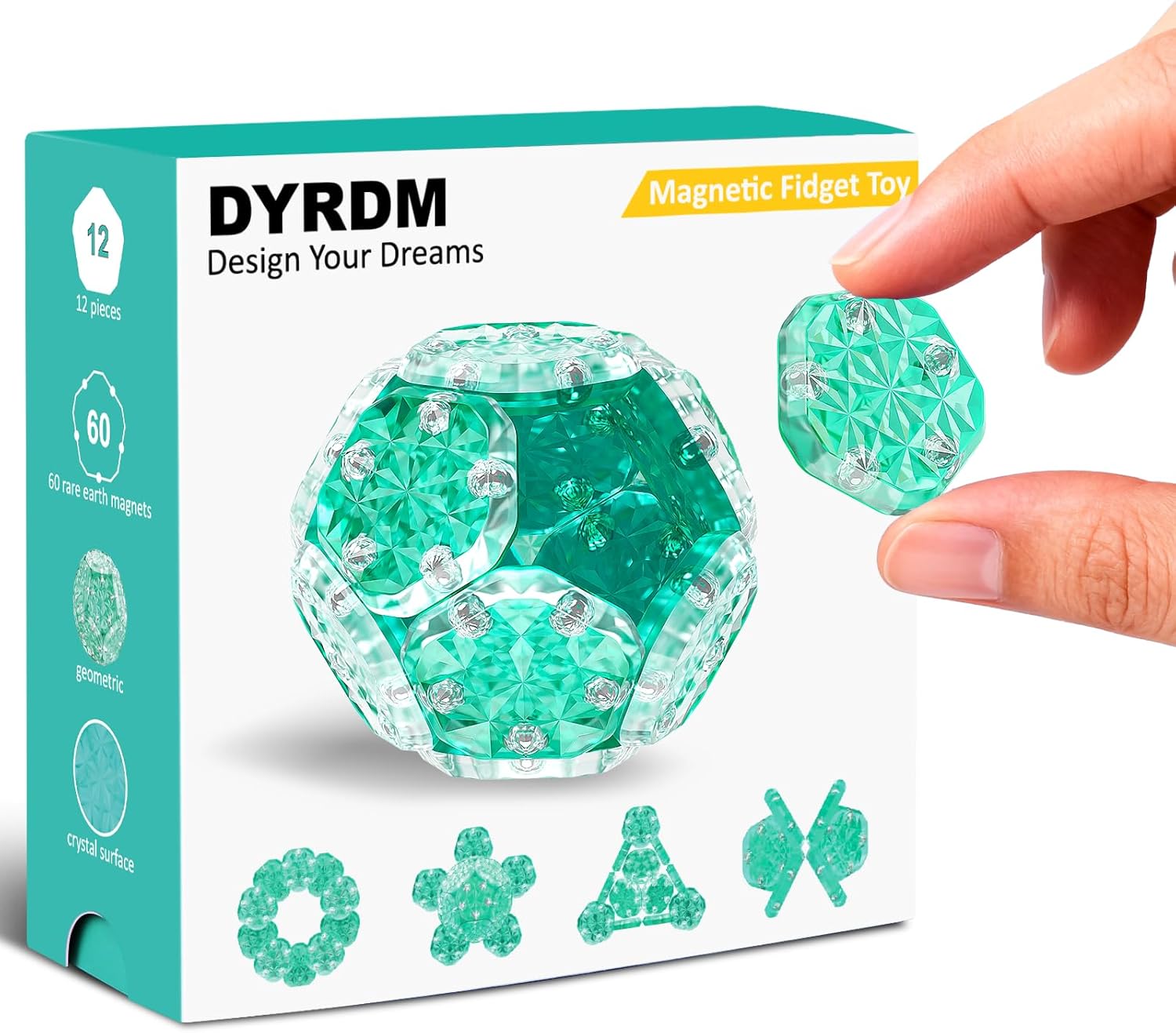 Magnetic Fidget Sphere 12 PCS, 200+ Combinations with Magnet Blocks, Magnetic Fidget Toys, Sensory Balls Desk Toys for Adults & Teens 14+, Stress Relief Gift, Stocking Stuffers Green