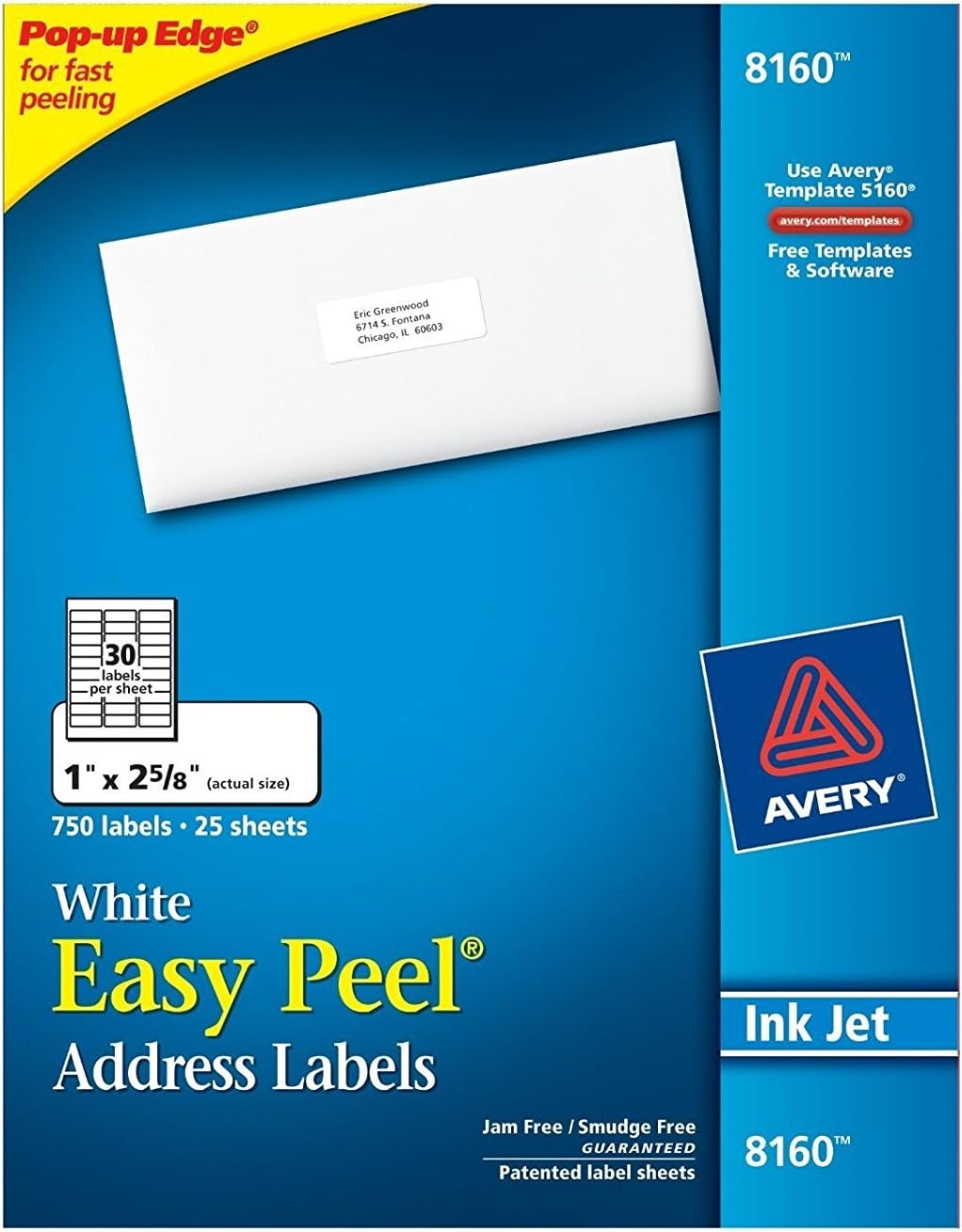 Avery 8160 Inkjet Address Labels - 1 x 2-5/8" - White - 750 ct. pack of 4