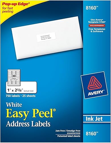 Avery 8160 Etiquetas de dirección de inyección de tinta 1 x 2-58 pulgadas color blanco 750 unidades paquete de 4