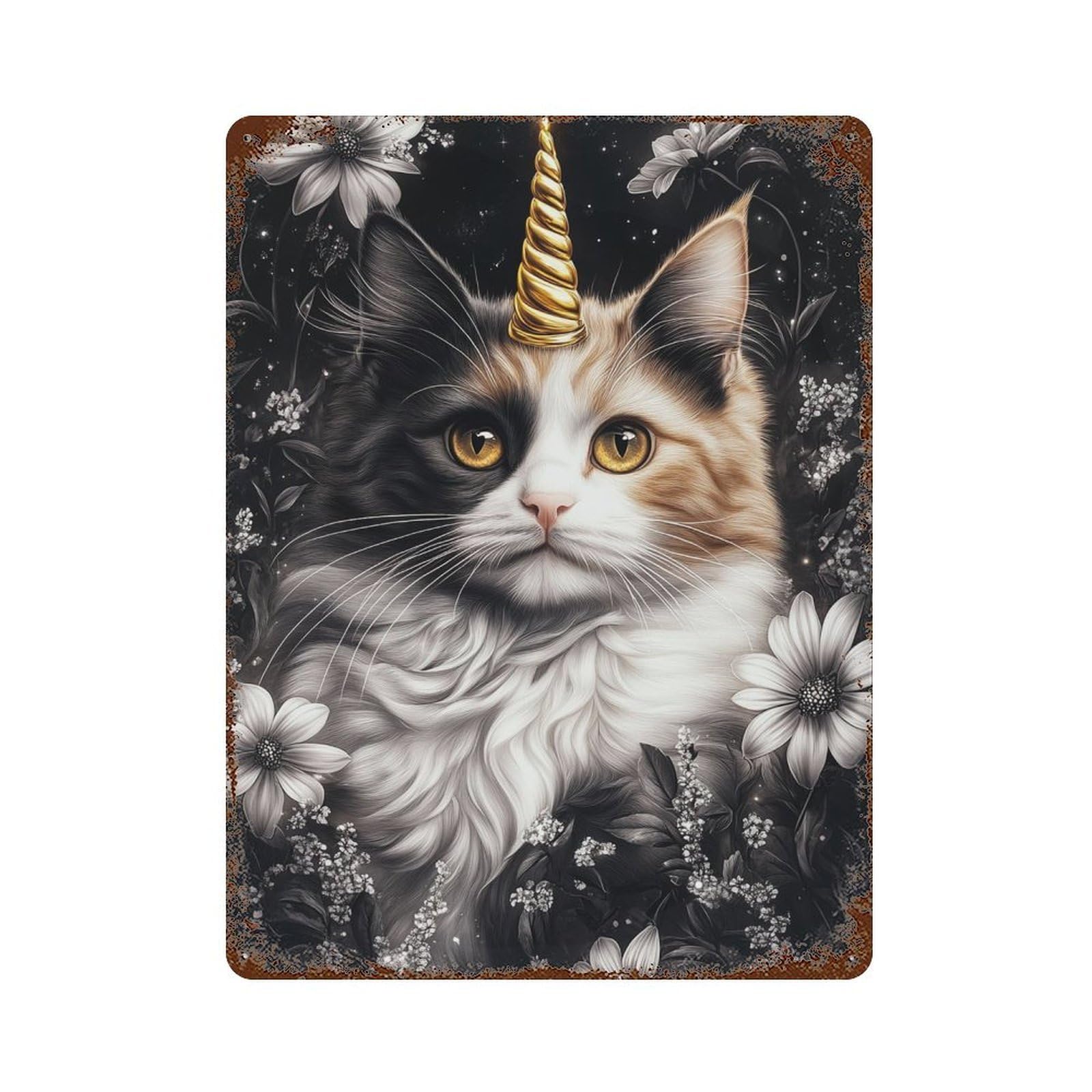 Unicorn Cat Fantasy Art 15.7"x11.8" Decorative Tin Sign, Retro Wall Decor for Garage, Bar And Workshop Decor