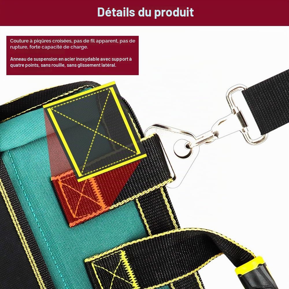 Sac À Outils Robuste De 18 Pouces, Sac De Rangement Pour Outils, Organisateur Pour Outils Avec Bandoulière, Grande Capacité, Résistant À L'usure, Pour Les Électriciens, Diy, Le Stockage D'outils, Etc
