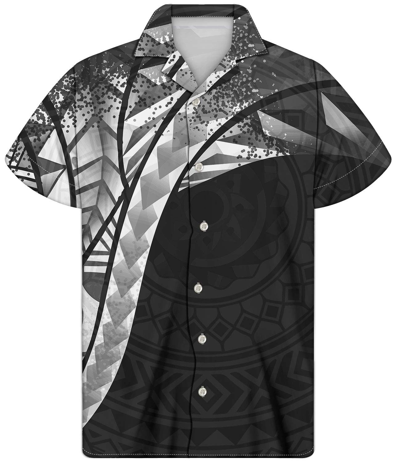 GLUDEARMen's Polynesian Tribal 3D Print Casual Button Down Short Sleeve Cuba Collar Shirt