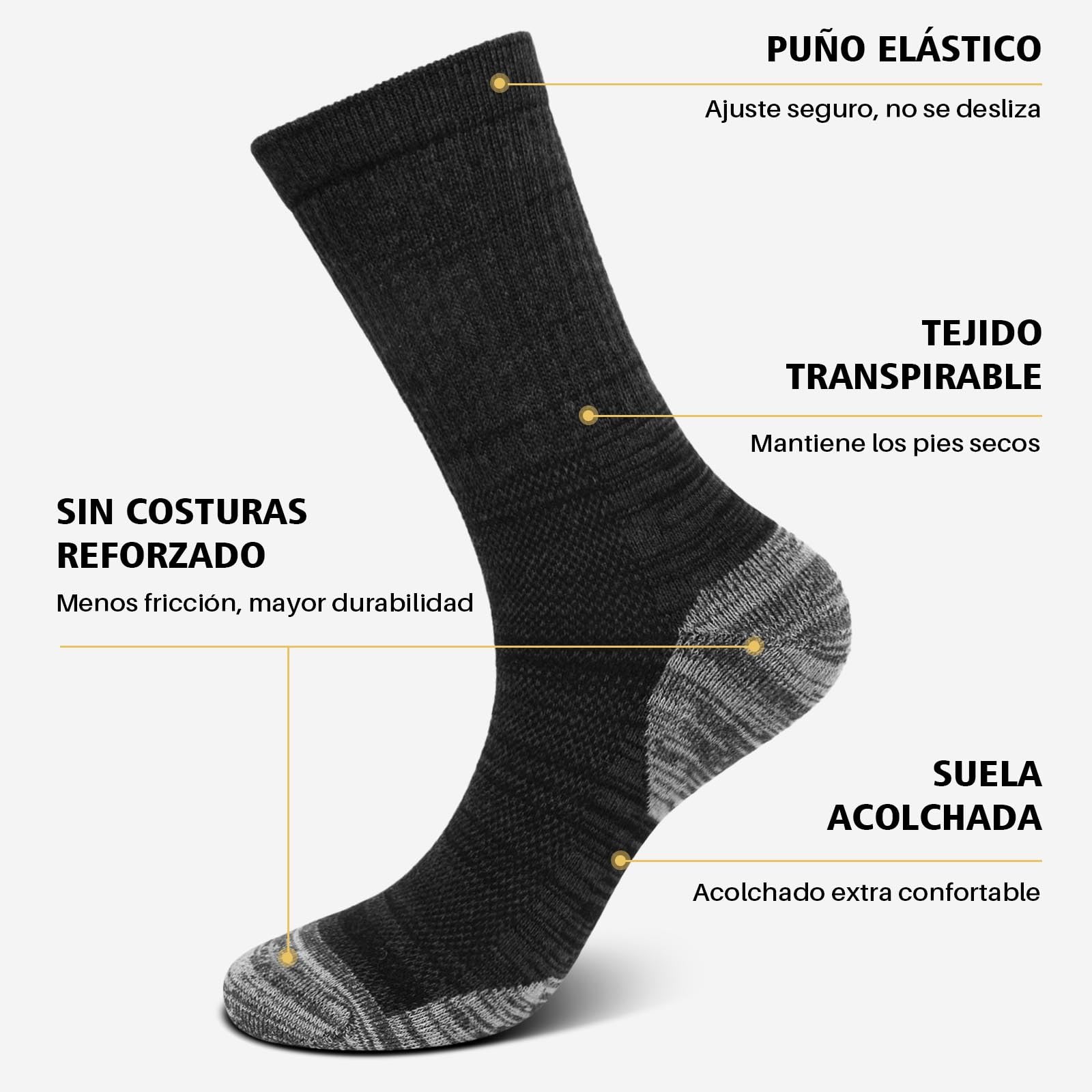 PUTUO Calcetines de Trabajo Hombre Reforzados: Calcetines Hombre Altos de Algodón - Work Socks Transpirable Anti-ampollas per Trabajo Deporte Running 5 pares — view 4
