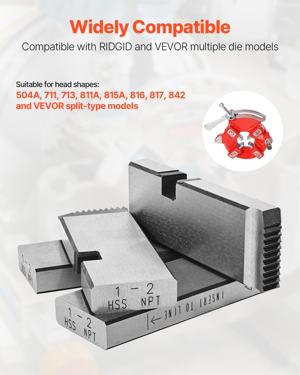 VEVOR Threading Machine Dies, 1"-2" NPT Pipe Dies(4 Packs), Right-Handed HSS Pipe Threading Dies, Fit VEVOR Split-Type Machines, RIDGID Universal Die Heads 504A, 711, 713, 811A, 815A, 816, 817, 842
