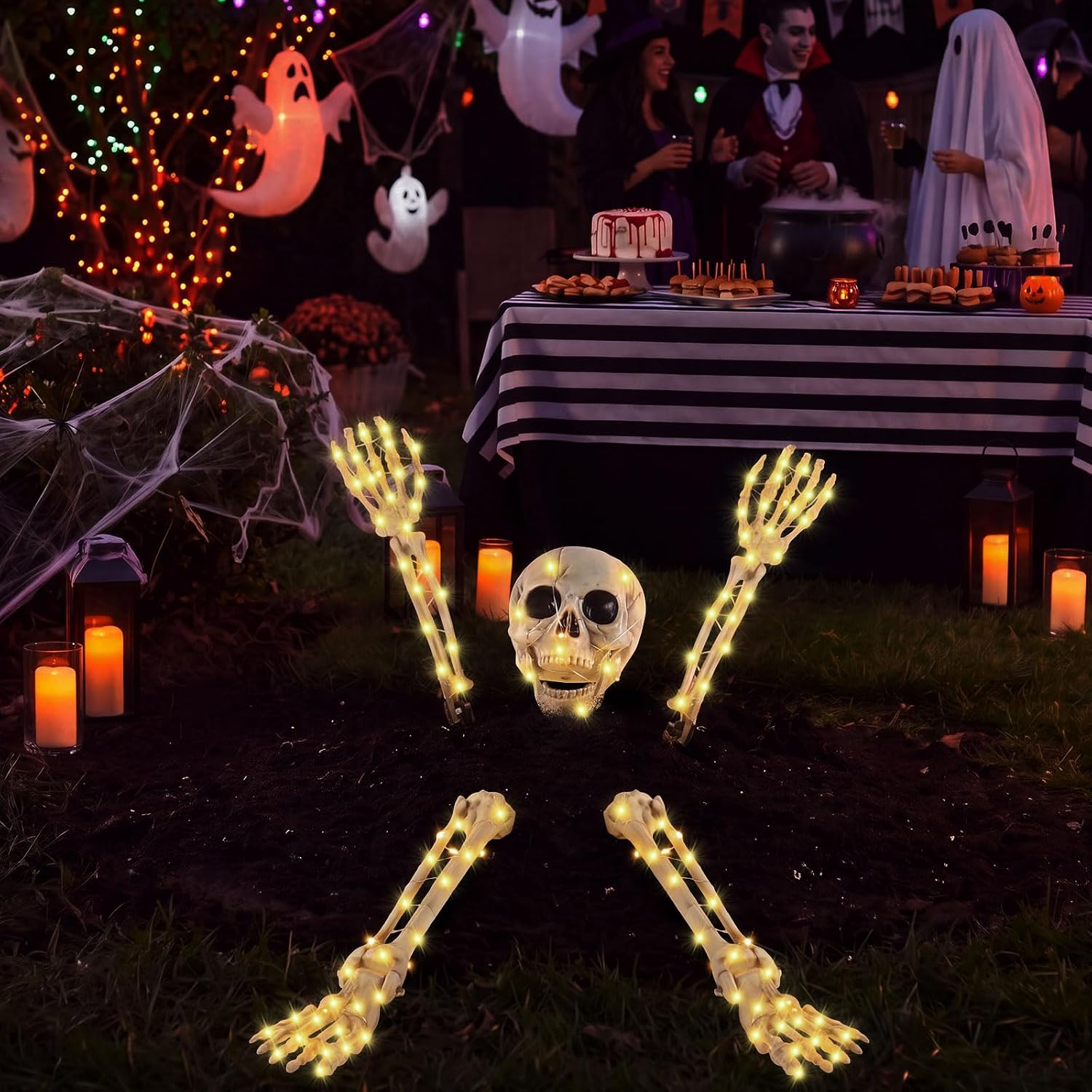 Novabright 5 Pcs LED Skeleton Stakes Halloween Outdoor Yard Decor, White image 5