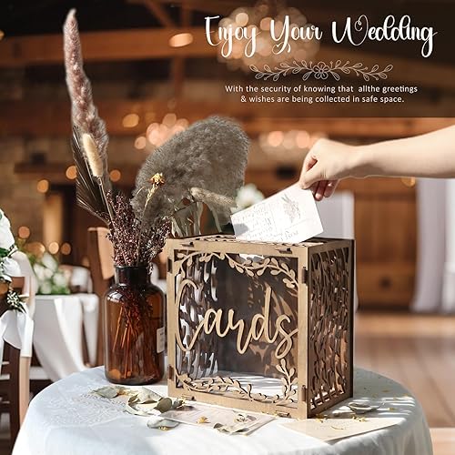 Miniatura 10 de OurWarm Caja de tarjeta de boda plateada con cerradura, caja de tarjeta de regalo de madera para decoraciones de boda para recepción, cajas de