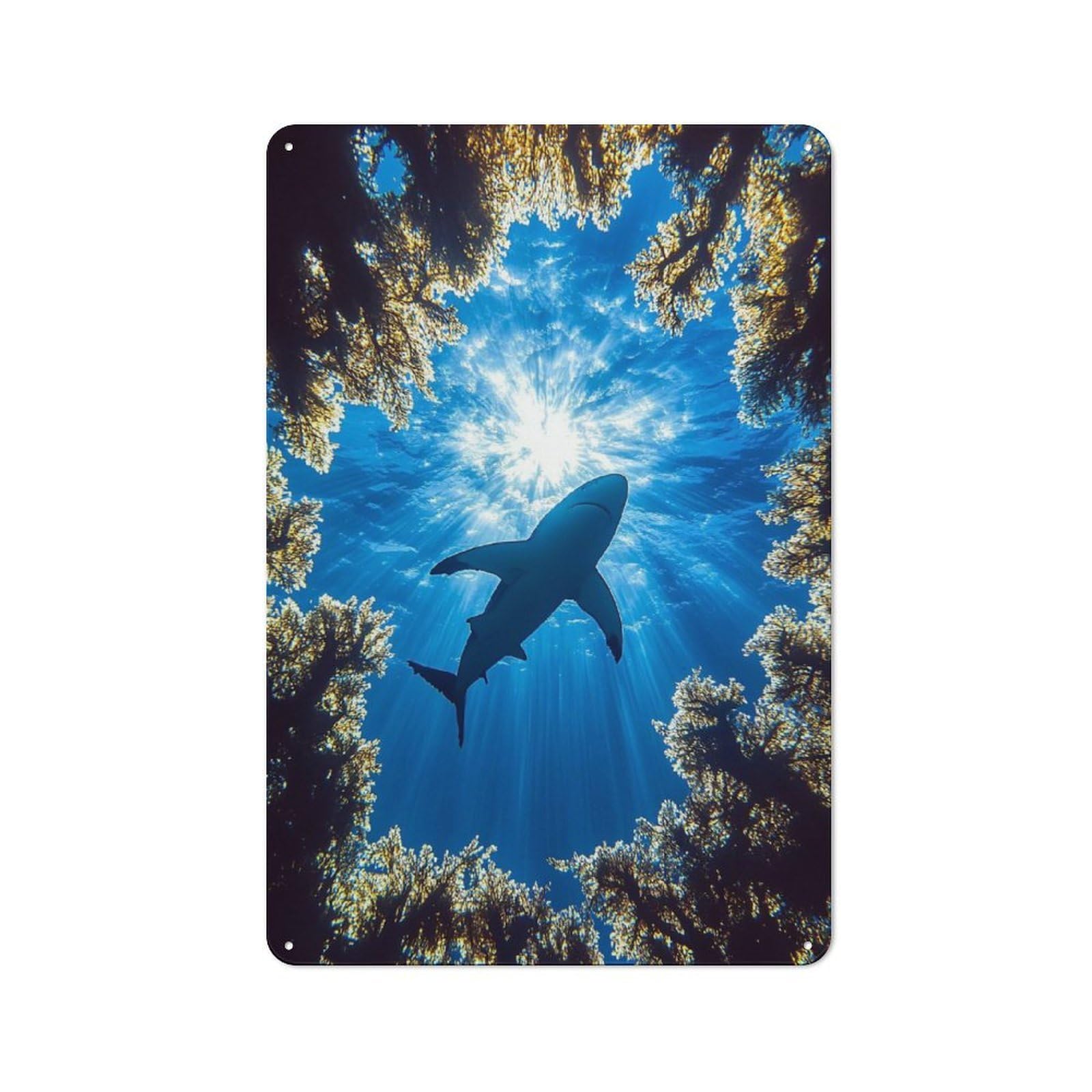 Junmoney Style-4 Cottage Style Shark Swimming Under The Sea Country Metal Sign 30X20cm, Farmhouse Wall Decor For Farmhouse Kitchen, Pantry Or Dining Area
