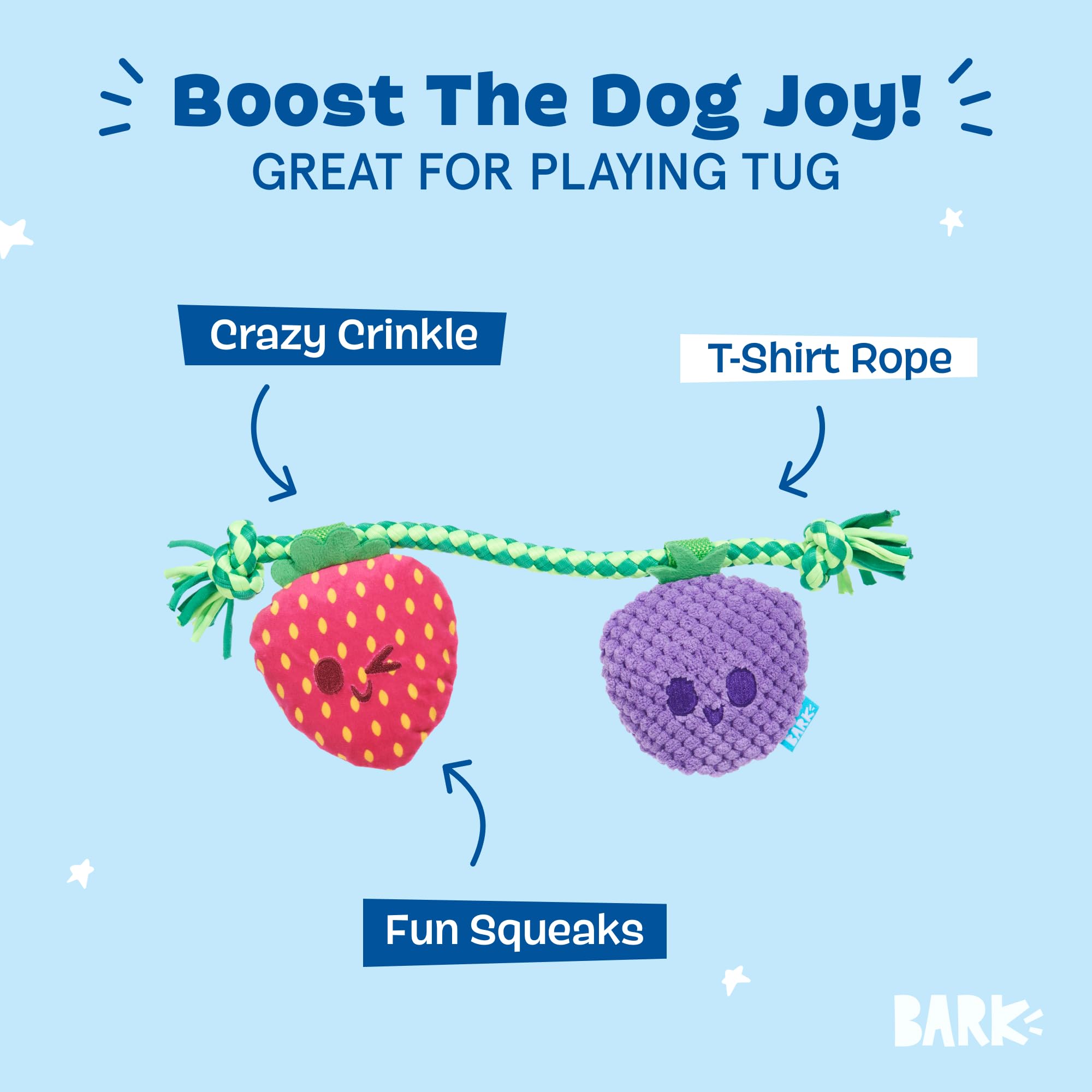 BARK Dog Toy Berry Best Friends Squeaky Toy for Dogs Plush Strawberry and Grape both with Squeakers - Image 2