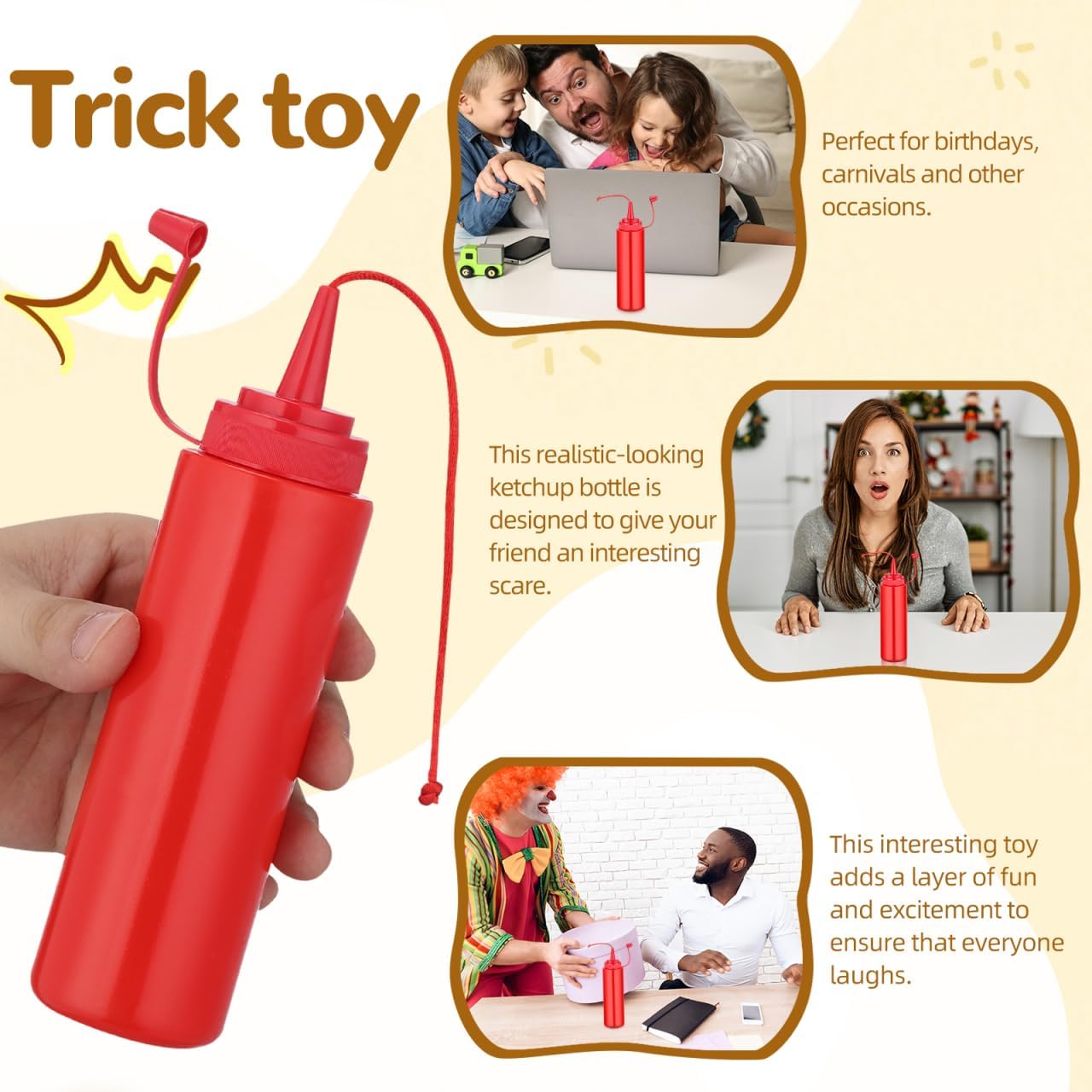 NUOBESTY Tricky Ketchup Bottle, 2pcs Fake Ketchup Bottle Prank Toy Prank Ketchup Realistic Squeeze Ketchup Bottles for Halloween, Party Trick Prop