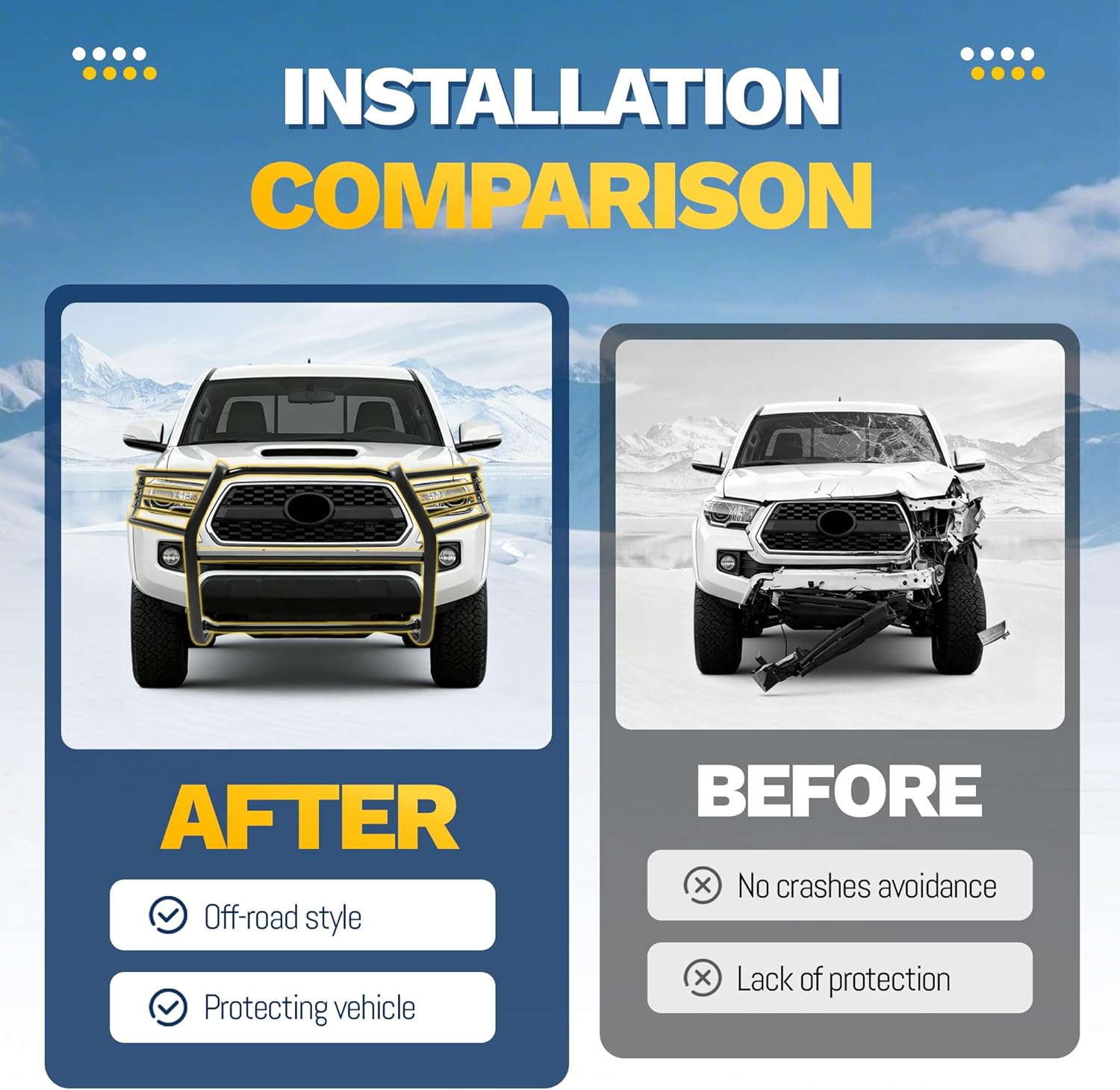 ALMULOO Brush Guard Compatible with 2016-2023 Toyota Tacoma Alloy Steel Grille Guard Black Powder Coated
