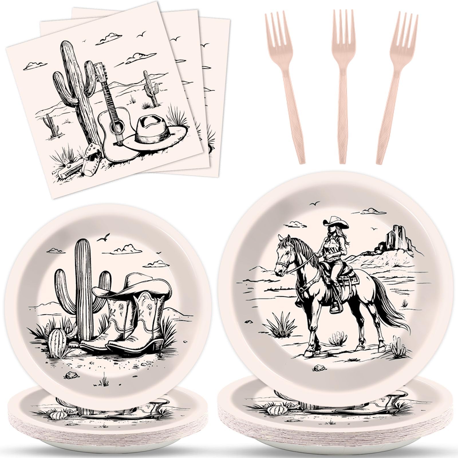 gisgfim 96Pcs Western Party Plates and Napkin Happy Cowgirl Party Supplies Wild West Tableware Dinnerware Set Western Themed Paper Dinner Dessert Plate Decoration Favors for 24 Guests