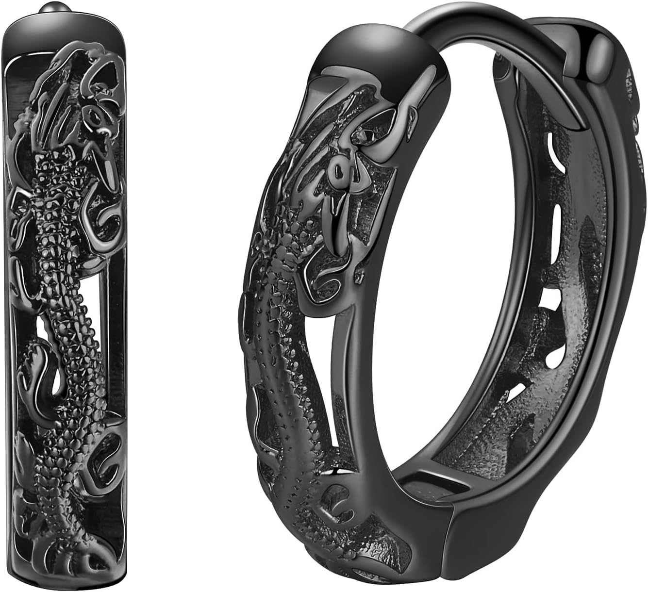 Hanreshe Copper Dragon Hoop Earrings Silver Plated Fashion Jewelry Small Dragon Earrings for Men Women Gift