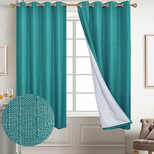 Miniatura 21 de Diraysid Cortinas 100% opacas de lino blanco para dormitorio, con ojales, aislamiento térmico, cortinas de oscurecimiento de habitación (2 paneles,