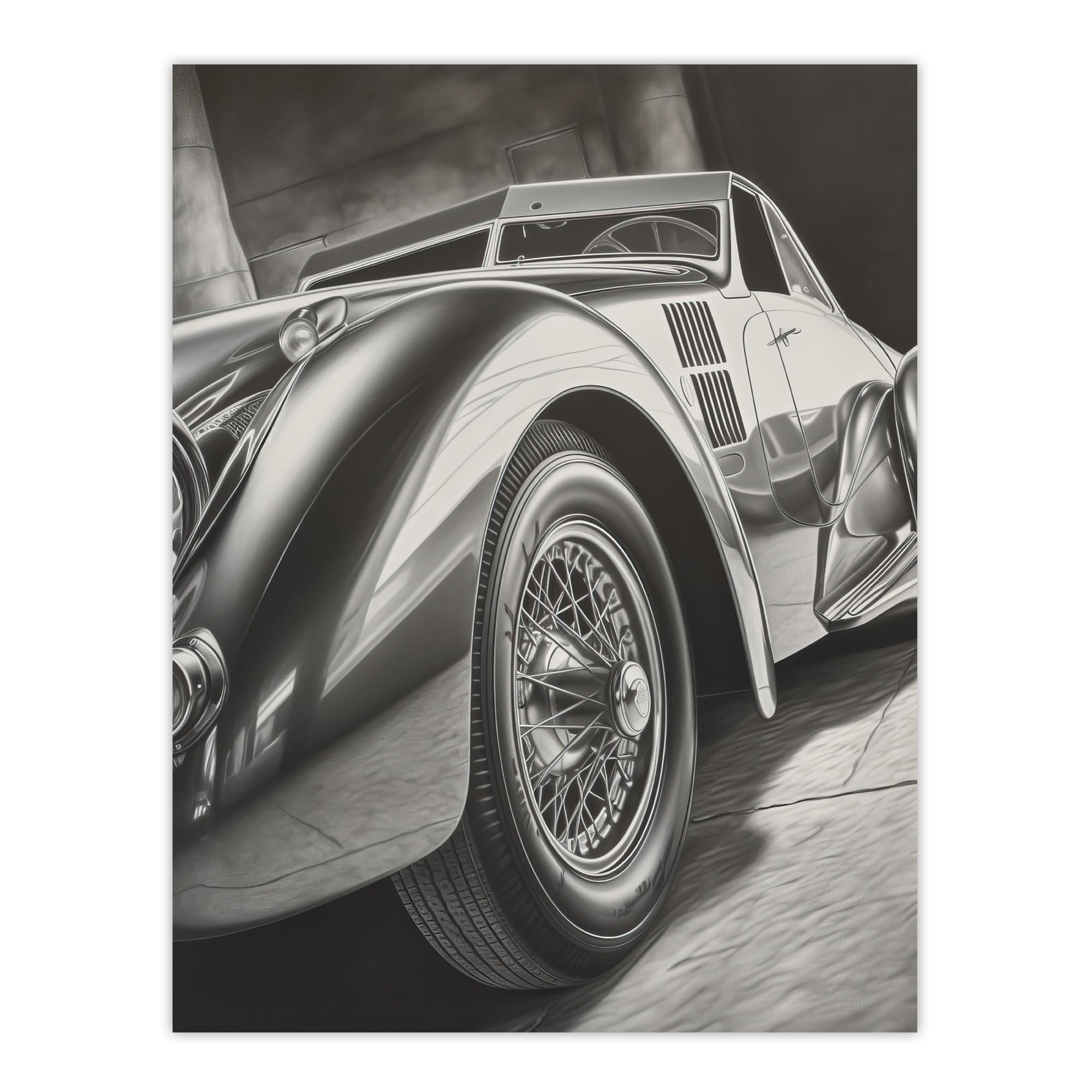 Artery8 Hyper Realism Pencil Drawing Sports Car Graphic Gift For Him Extra Large XL Wall Art Poster Print