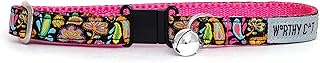 The Worthy Dog Floral Paisley Breakaway Adjustable Cat Collar, Kitten Collar for Cat With Bell, Comfortable And Durable Nylon Webbing, Black, One Size