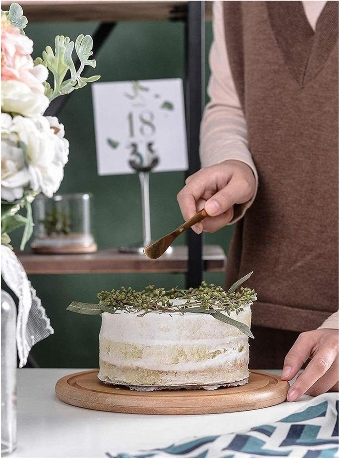 Cake Box Set, Wooden Fluted Pastry Fruit Plate Bar Dessert Tray Glass Sandwich Dome Chip & Dip Server 18/21/24/26CM (Size : 21 * 21 * 9CM) ()