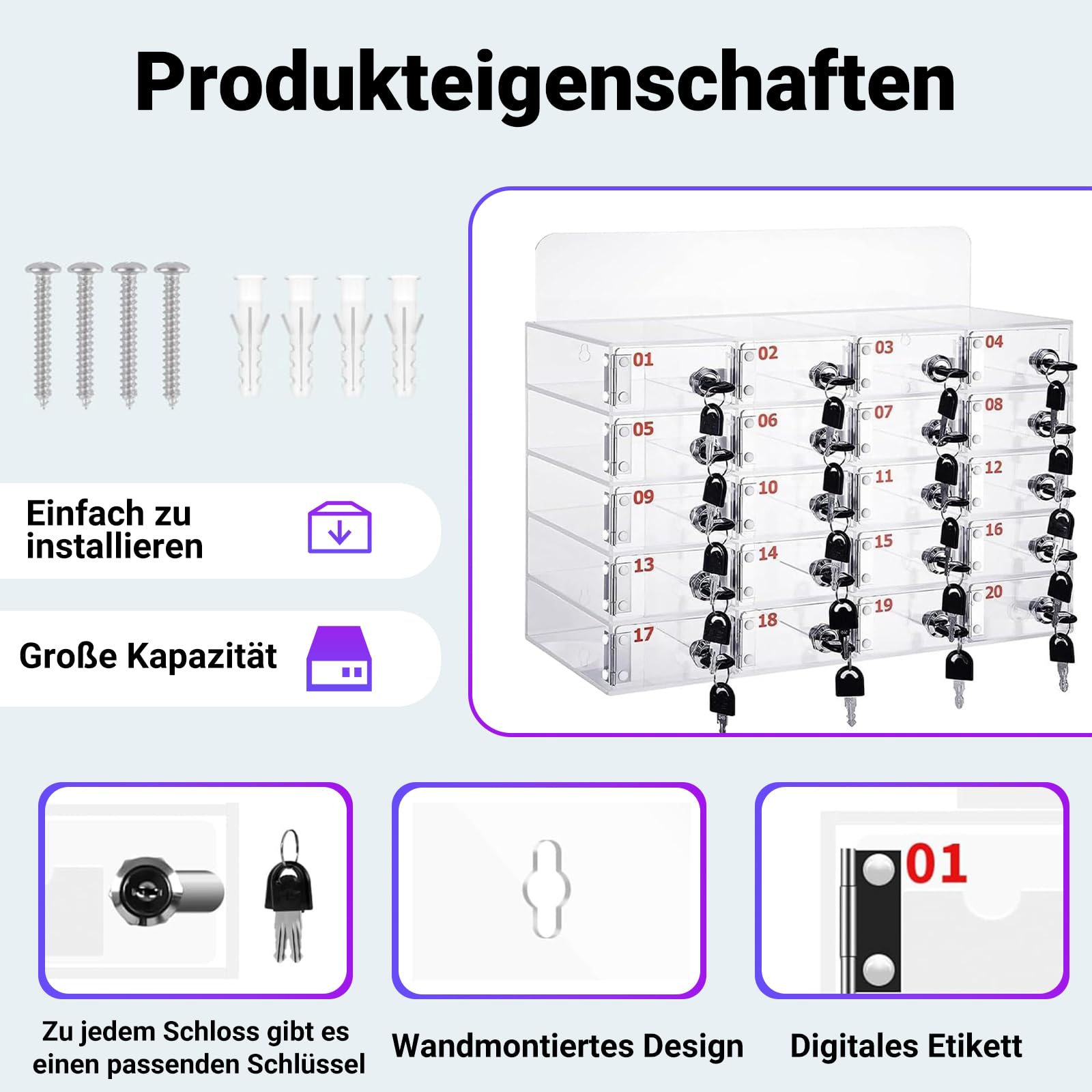 Acryl Handy Aufbewahrungsbox, 60 Fächer, mit Türschlössern und Schlüsseln, Klassenzimmer Handy Aufbewahrungsschrank
