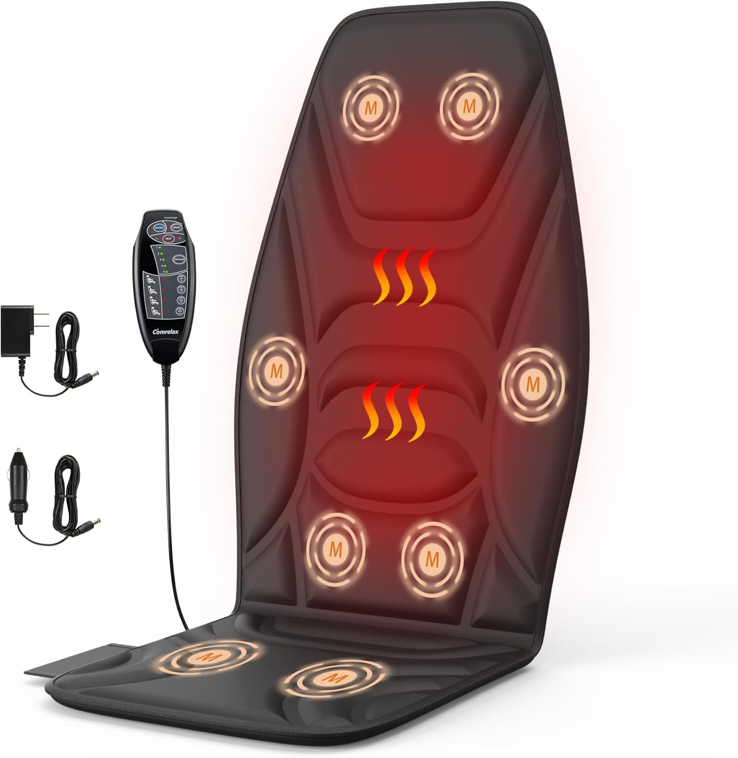 Back Massage Chair Pad, Back Massager with Heat for Pain Relief, Foldable Chair Massager for Full Body Massage, Deep Tissue Vibration Seat Massage Cushion with 2 Adapters, Gifts for Men & Women