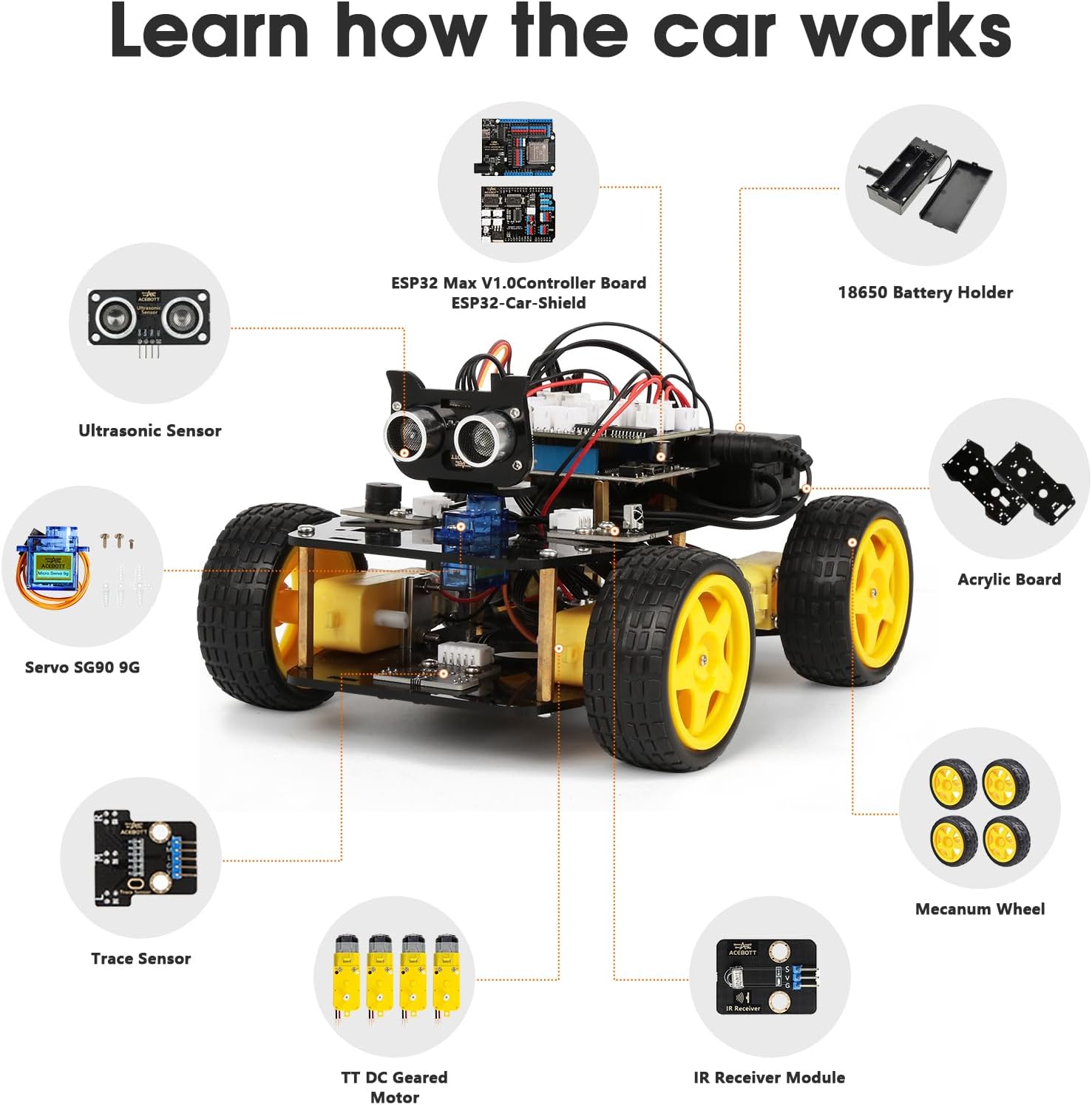 ACEBOTT Robotics Kit for Kids Ages 8-12 12-16, Smart Robot Car Kit Compatible with Arduino & Scratch, STEM Toys Coding Robot Kit with App Control, STEM Gifts for Kids and Teens