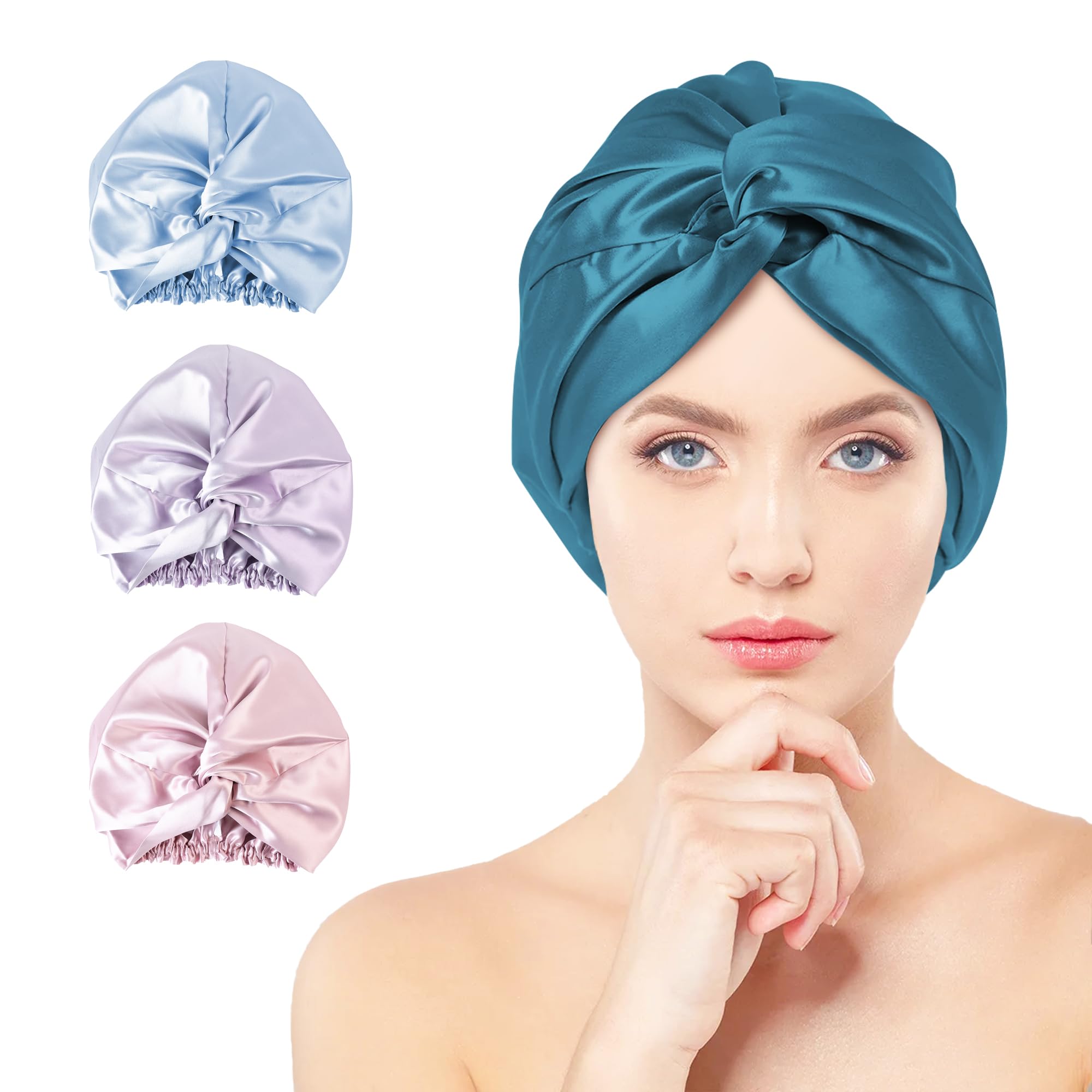 townssilk 100% seta di gelso, cappello da notte da donna, 16 momme, in seta, ideale per i capelli, protegge i capelli, cappello da notte in seta, doppio strato,peacockblue