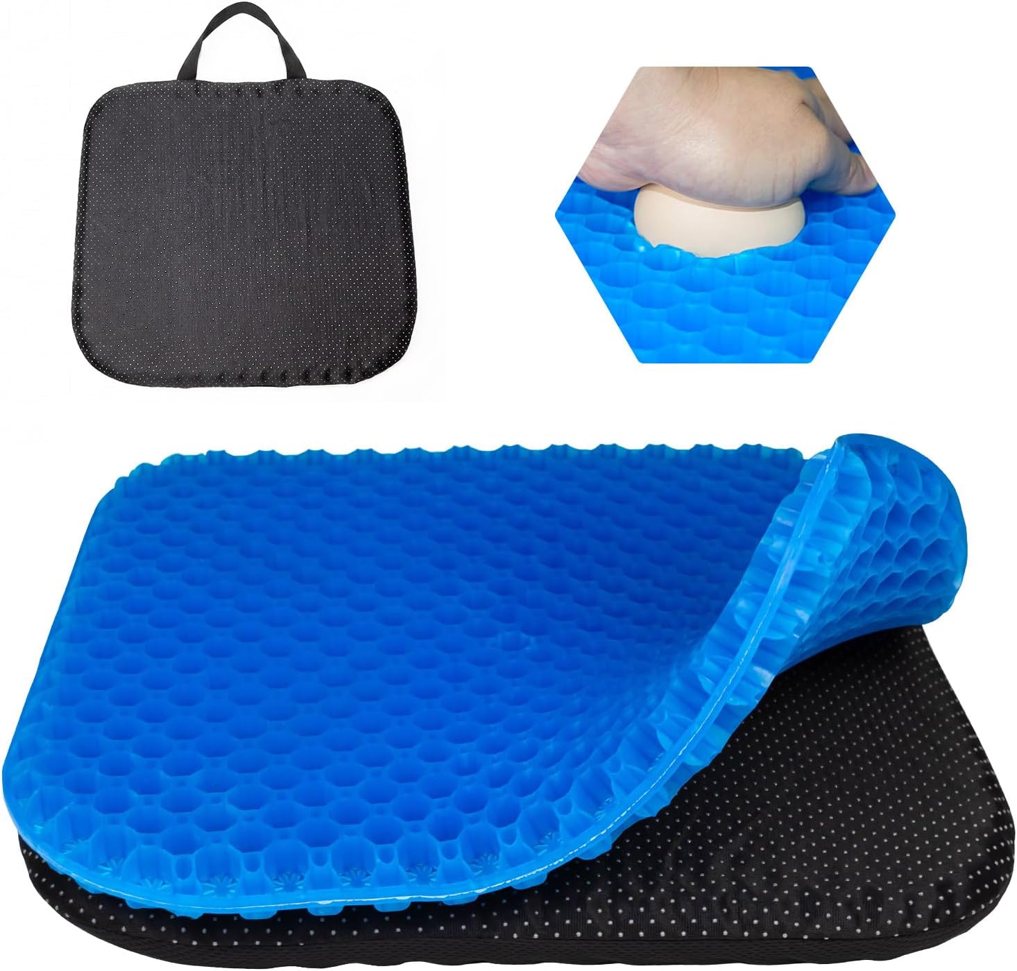 EVEME Gel Seat Cushion for Long Sitting with Handle-Large & Thick & Soft & Breathable-Gel Cushion for Wheelchair, Gel Chair Cushion for Hip Pain, Gel Seat Cushion for Office Chair