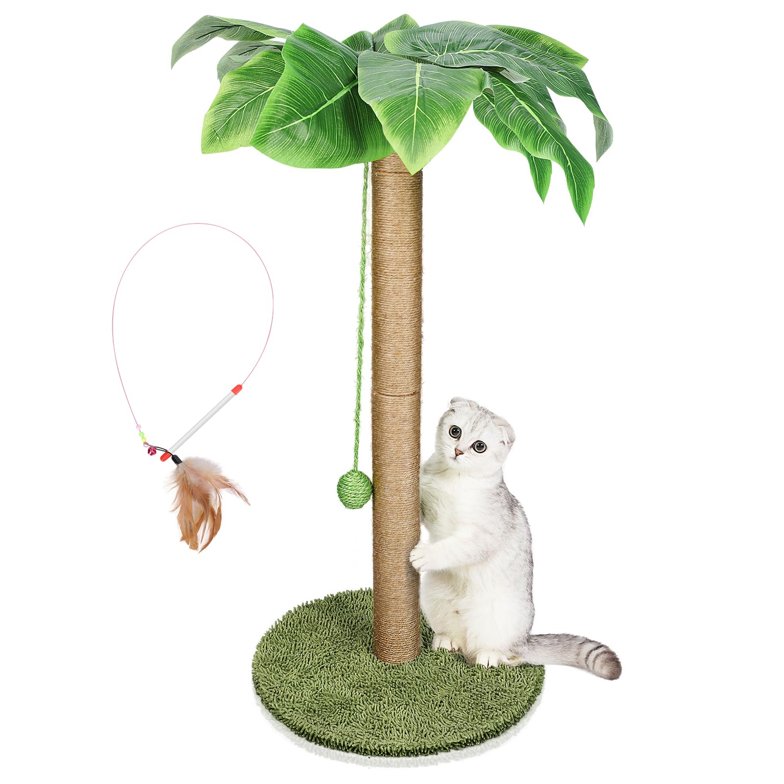 HEVOL Rascador para Gatos de Poste, 85 cm Arbol Rascadors Gato con Cuerda De Sisal Premium, Arbol Rascador de Gato con Diseño de Bola Colgante, Torres para Gatos Interior envía 1 Juguete de Plumas